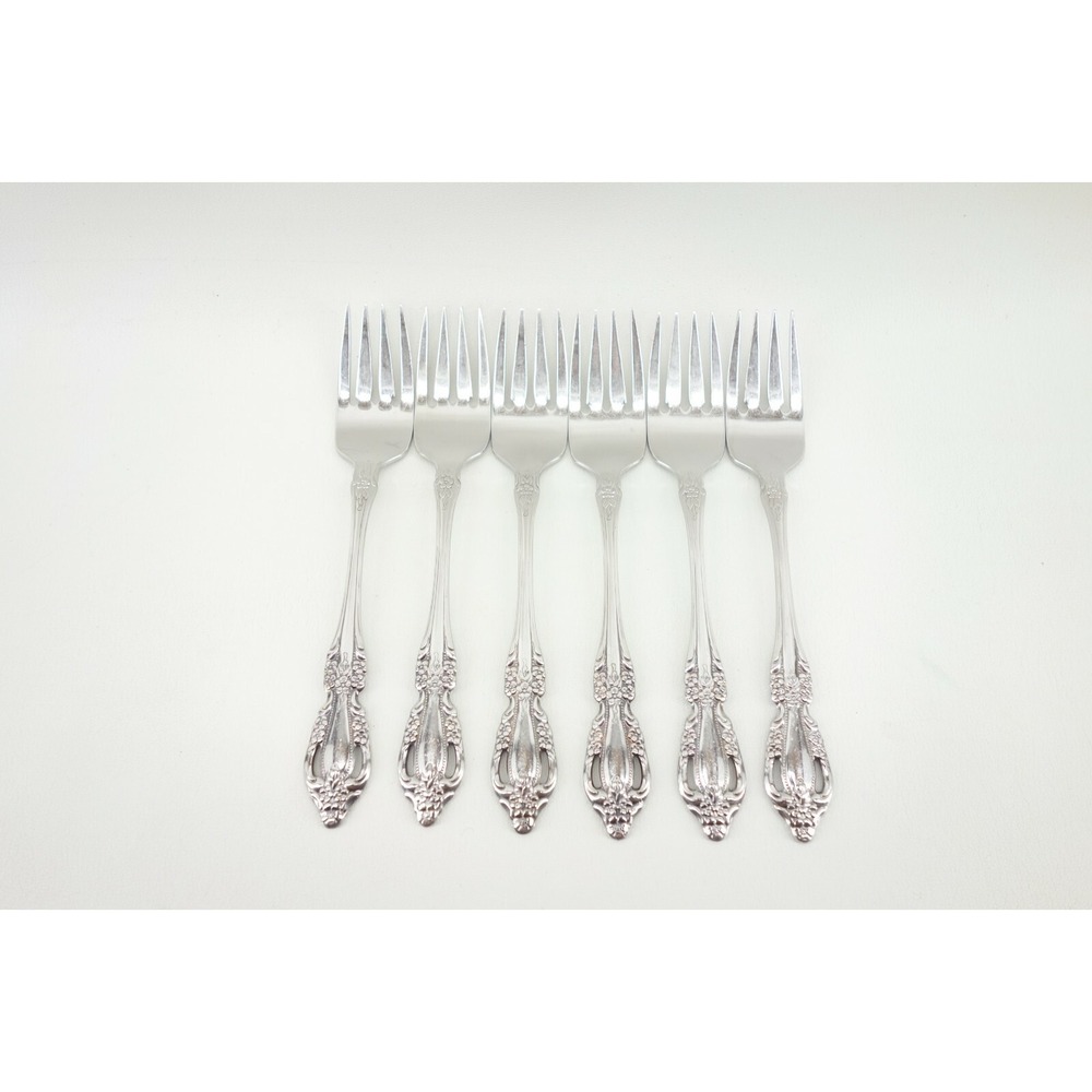 6 - Oneida Distinction Deluxe‎ RAPHAEL Glossy Stainless Flatware SALAD FORKS